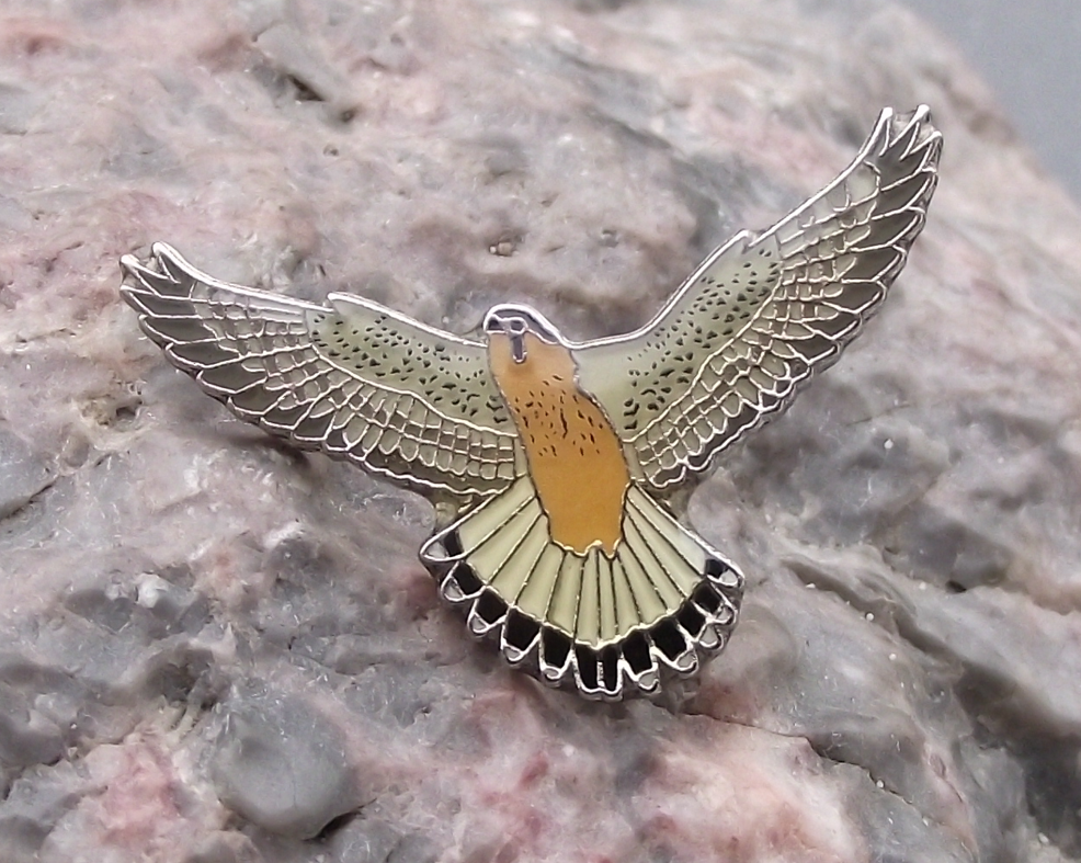 Flying Kestrel America Europe Bird of Prey Brooch Raptor Falcon Pin Badge