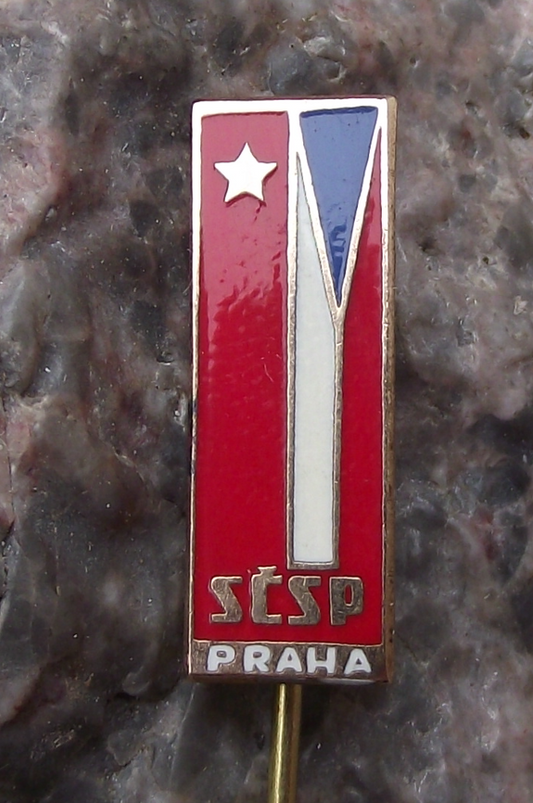 Vintage SCSP Praha Prague Pin Draped Czech Russian Flags Pin Badge - Badgecrazy