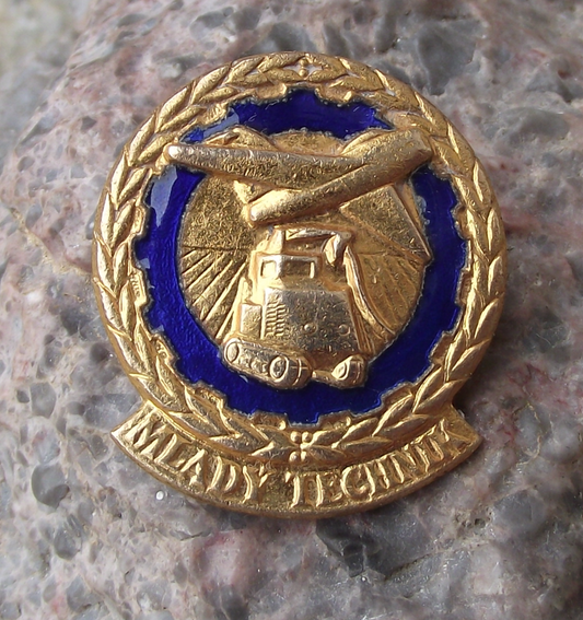 Young Technician Czechoslovakia Youth Pioneer Technical Award Pin Badge Blue