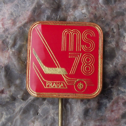 1978 Ice Hockey World Championships Cup Prague Czech Puck Stick Pin Badge