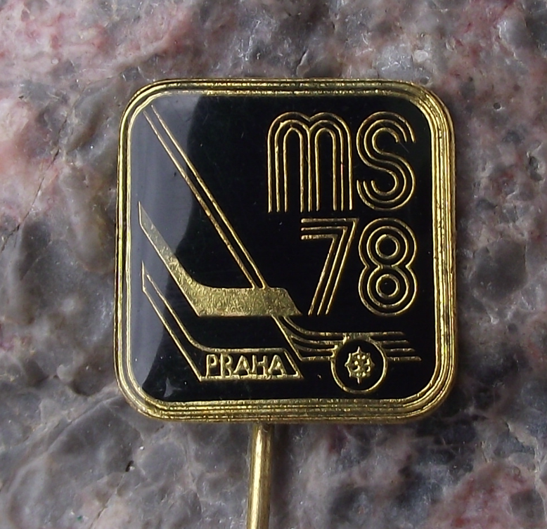 1978 Ice Hockey World Championships Cup Prague Czech Puck Stick Pin Badge