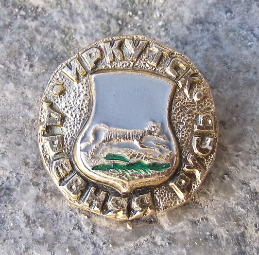 Vintage Irkutsk Russia Soviet Union Coat of Arms Pin Badge