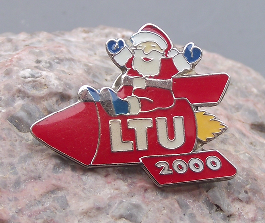 2000 LTU International German Airlines Christmas Rocket Santa Pin Badge