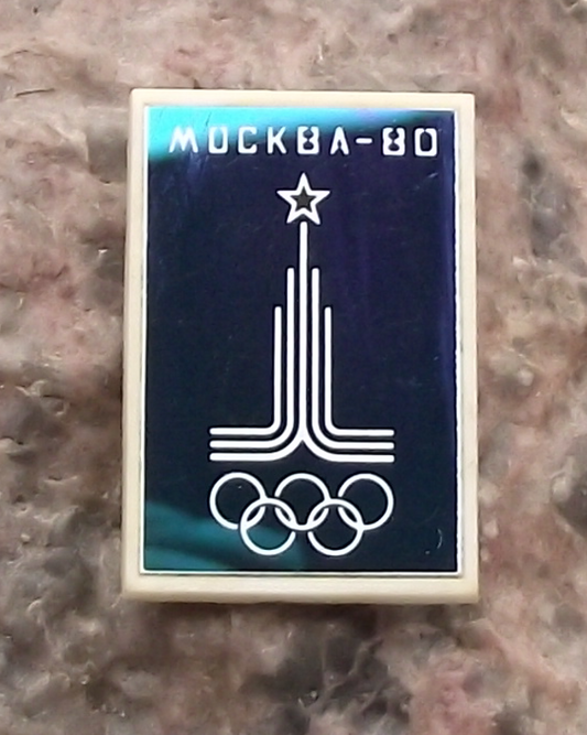 1980 Moscow Olympic Games Official Logo Mirrored Souvenir Pin Badge