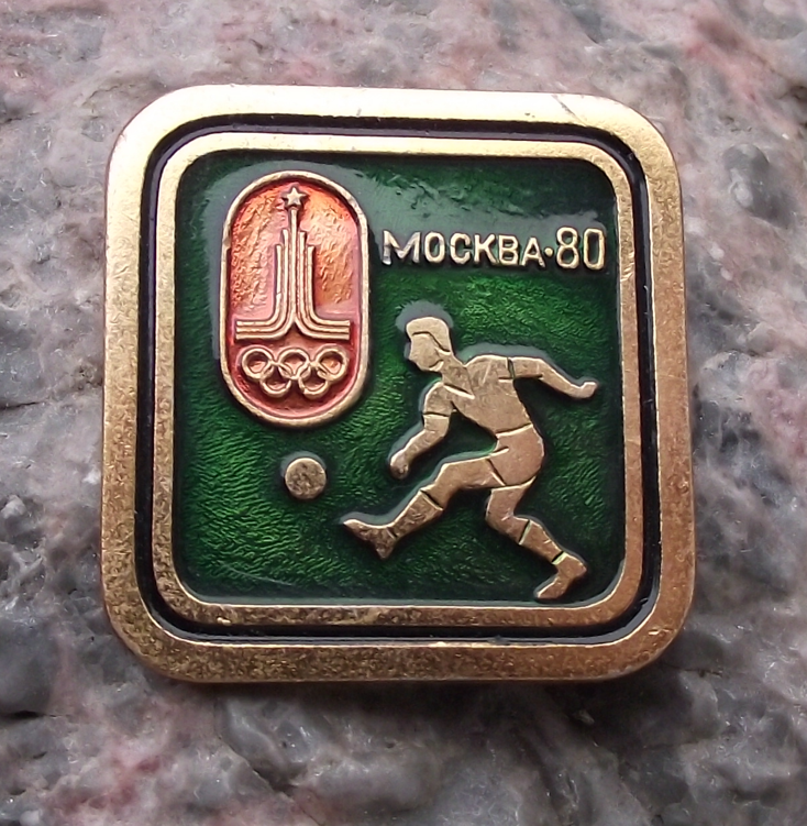 1980 Moscow Summer Olympic Games Soccer Football Square Pin Badge