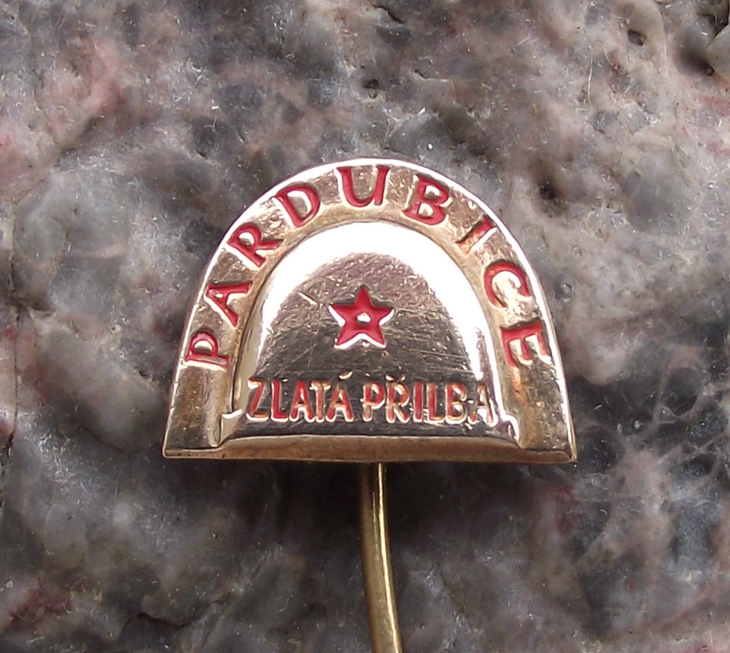 Vintage Golden Helmet Shaped FIM Motorcycle Race Speedway Track Racing Pin Badge