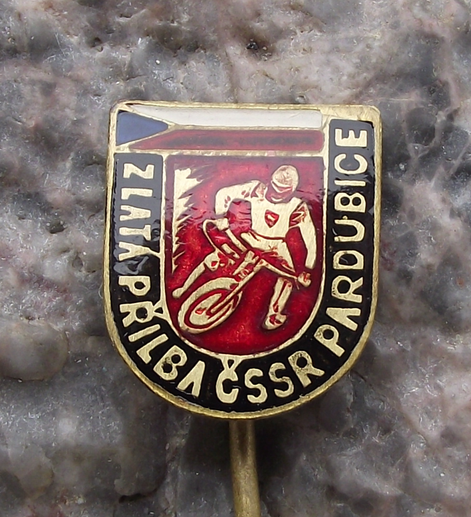 Vintage Pardubice Golden Helmet Motorbike Classic Czech Speedway Race Pin Badge