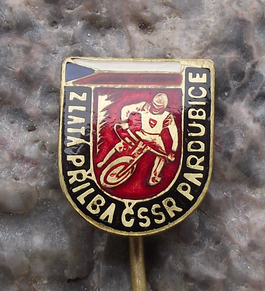 Vintage Pardubice Golden Helmet Motorbike Classic Czech Speedway Race Pin Badge