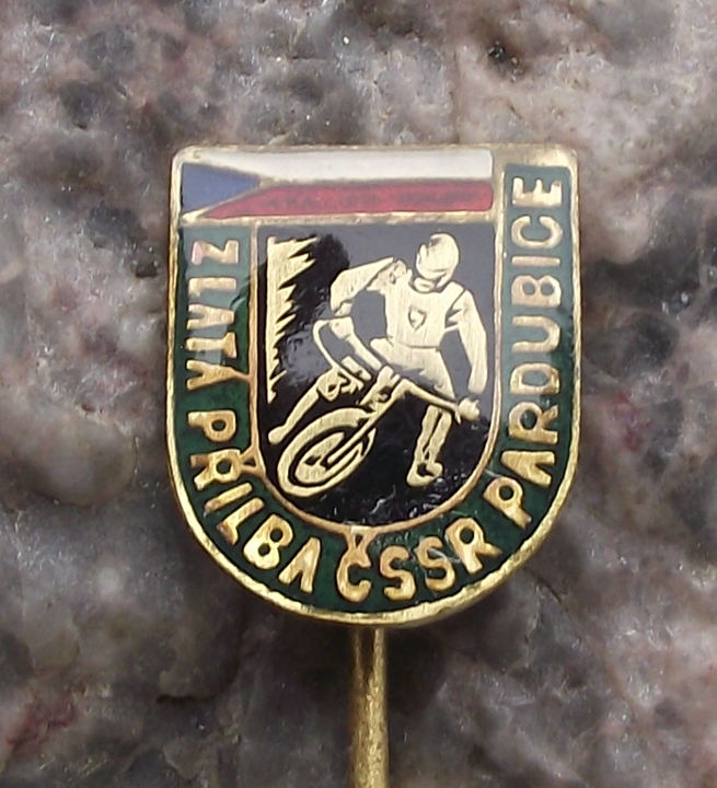 Vintage Pardubice Golden Helmet Motorbike Classic Czech Speedway Race Pin Badge