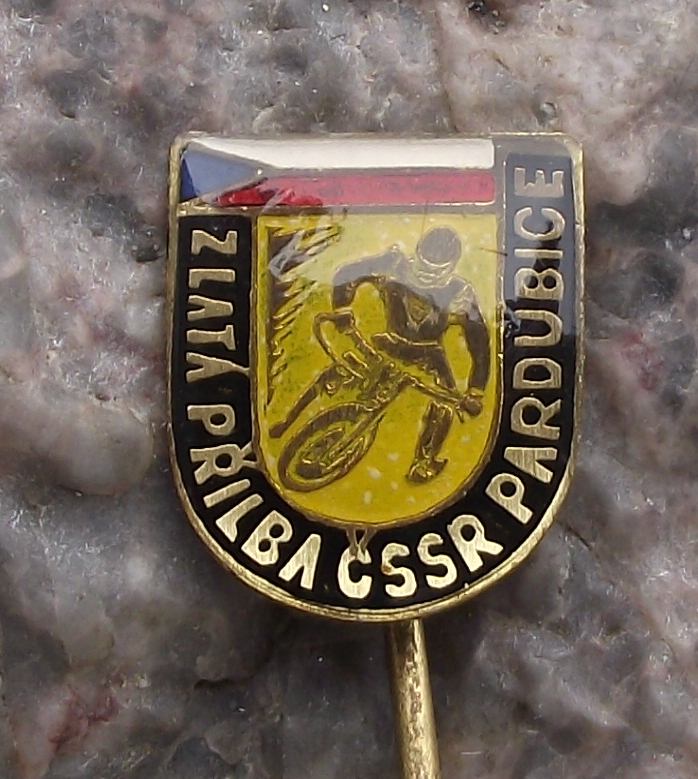 Vintage Pardubice Golden Helmet Motorbike Classic Czech Speedway Race Pin Badge