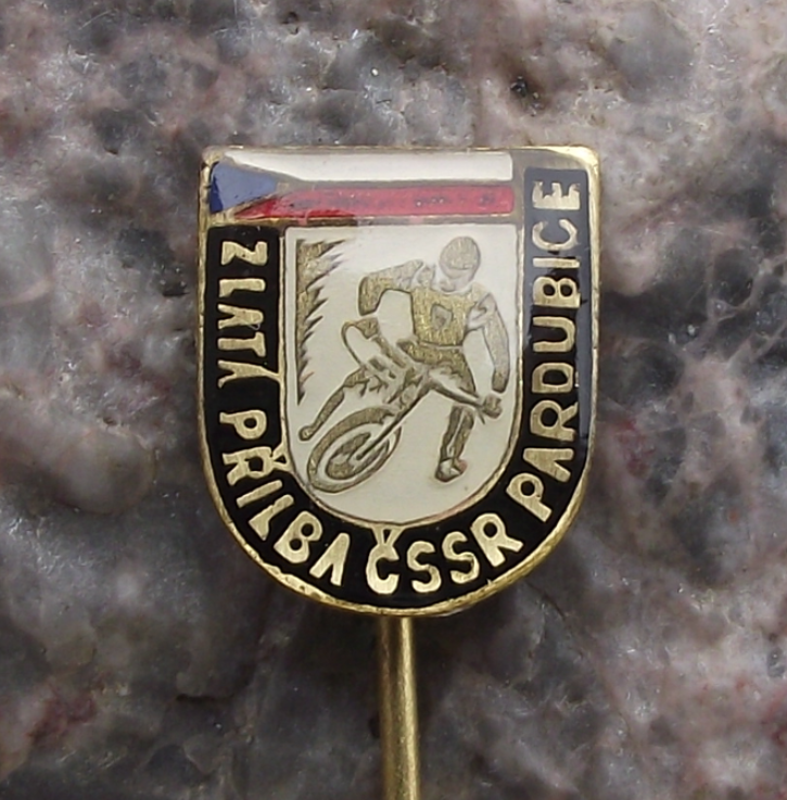 Vintage Pardubice Golden Helmet Motorbike Classic Czech Speedway Race Pin Badge