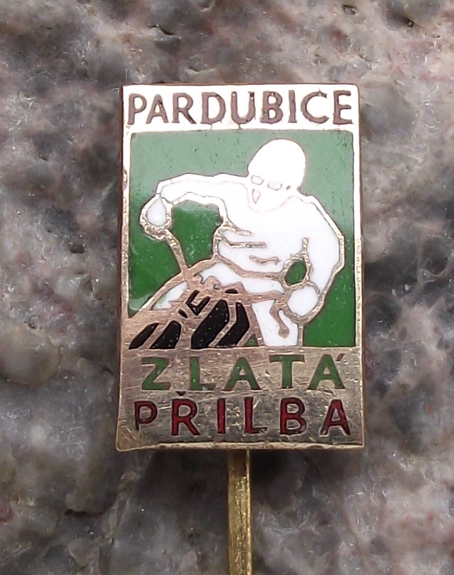 Vintage Golden Helmet Motorbike Speedway Motorcycle Race Yellow Racing Pin Badge