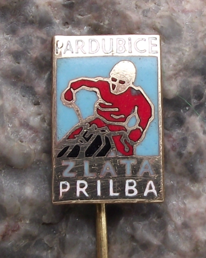 Vintage Golden Helmet Motorbike Speedway Motorcycle Race Yellow Racing Pin Badge