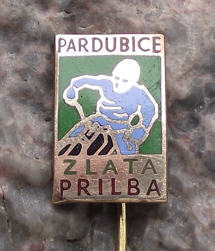 Vintage Golden Helmet Motorbike Speedway Motorcycle Race Yellow Racing Pin Badge