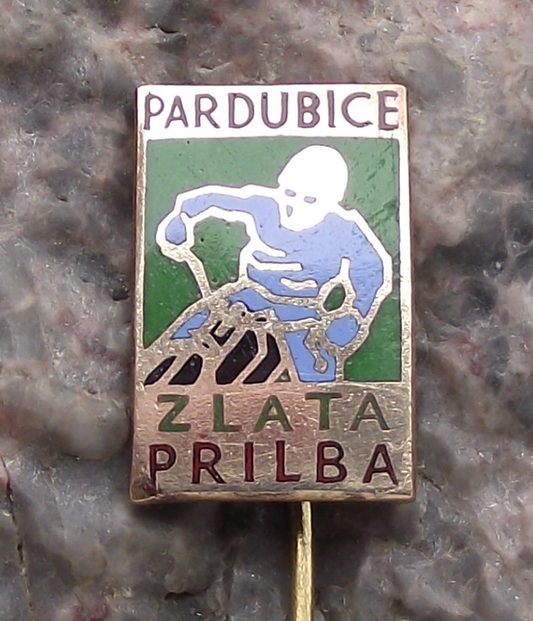 Vintage Golden Helmet Motorbike Speedway Motorcycle Race Yellow Racing Pin Badge