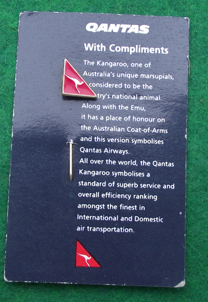Vintage QANTAS Airlines with Compliments Pin Badge and Information Card