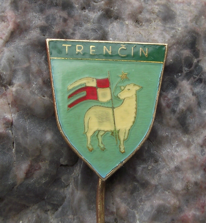 Vintage Trencin Trenčín Czechoslovakia City Lamb Sheep Coat of Arms Pin Badge