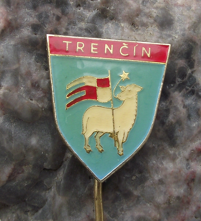Vintage Trencin Trenčín Czechoslovakia City Lamb Sheep Coat of Arms Pin Badge