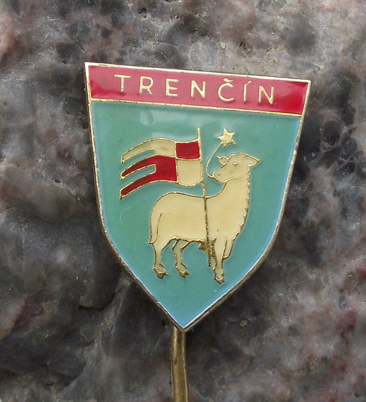 Vintage Trencin Trenčín Czechoslovakia City Lamb Sheep Coat of Arms Pin Badge