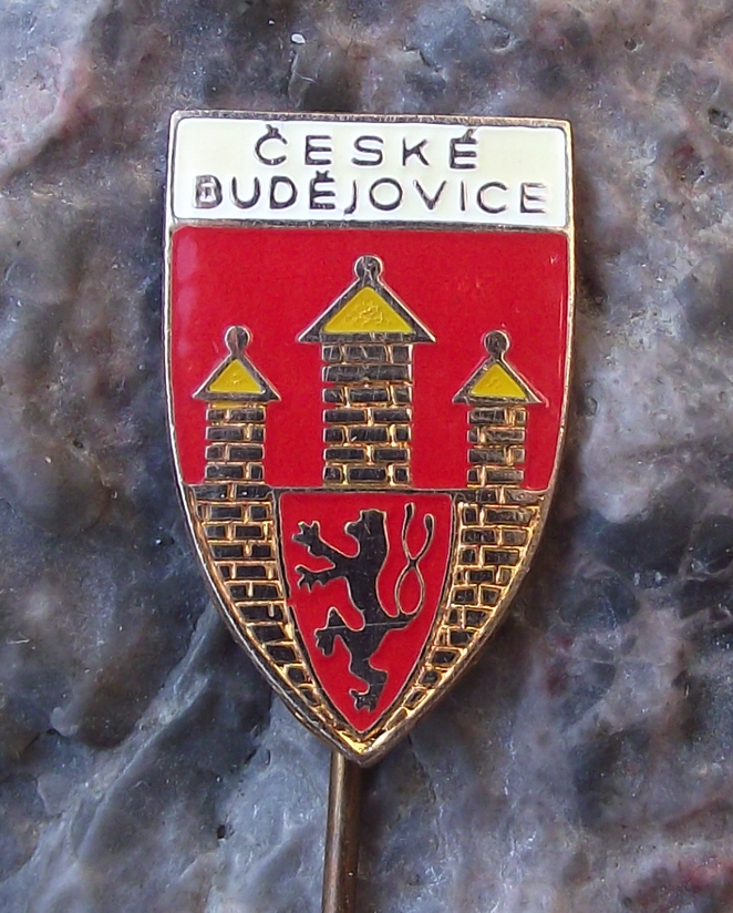Ceske Budejovice Rampant Lion Castle Czech Heraldic Crest Souvenir Pin Badge