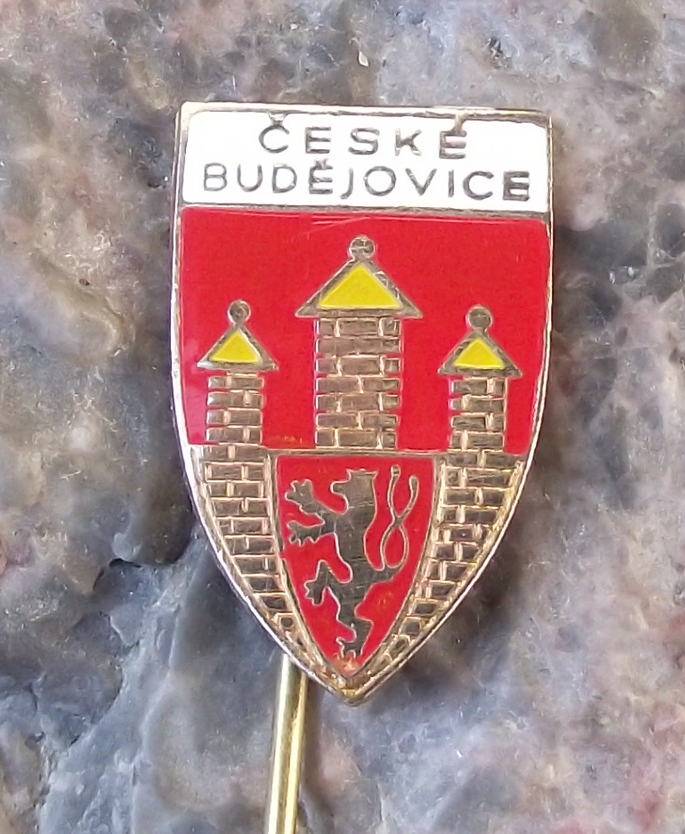 Ceske Budejovice Rampant Lion Castle Czech Heraldic Crest Souvenir Pin Badge