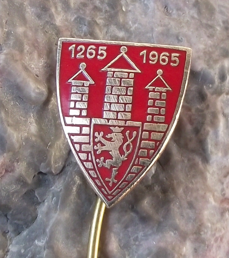 1965 Ceske Budejovice Rampant Lion Czech Heraldic Crest Souvenir Pin Badge