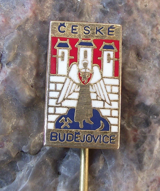 Vintage Ceske Budejovice Coat of Arms Czech City Heraldic Crest Pin Badge