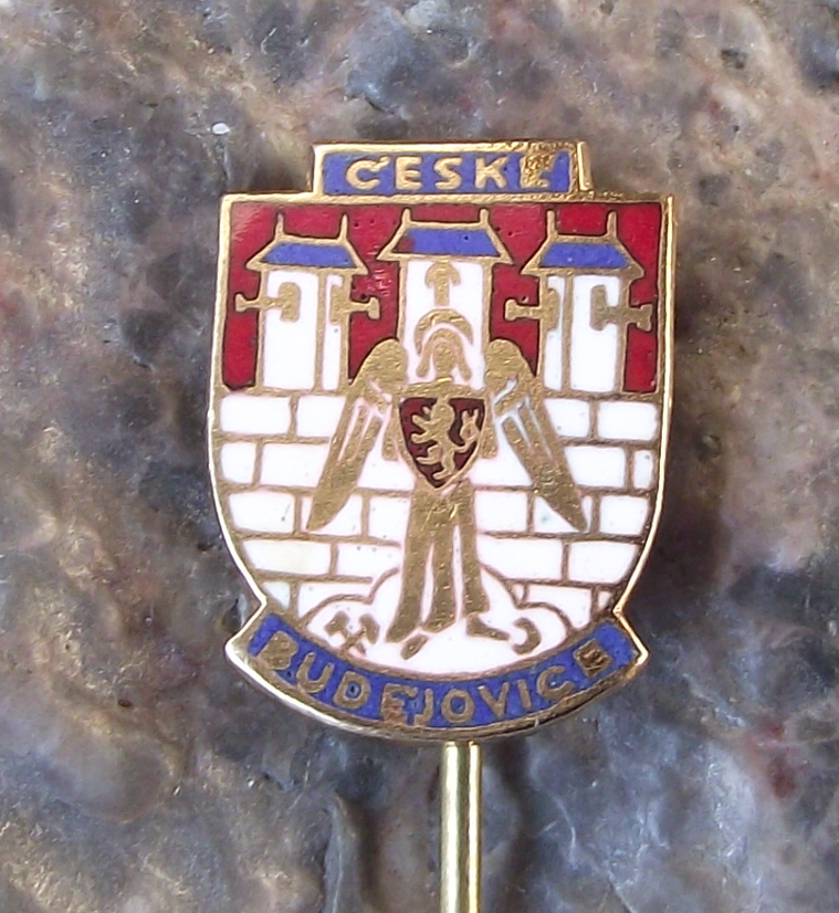 Ceske Budejovice Rampant Lion Castle Czech Heraldic Crest Souvenir Pin Badge