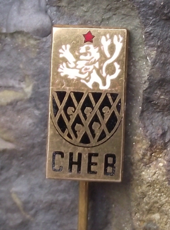Vintage Cheb Rampant Lion Coat of Arms Shield Crest Pin Badge