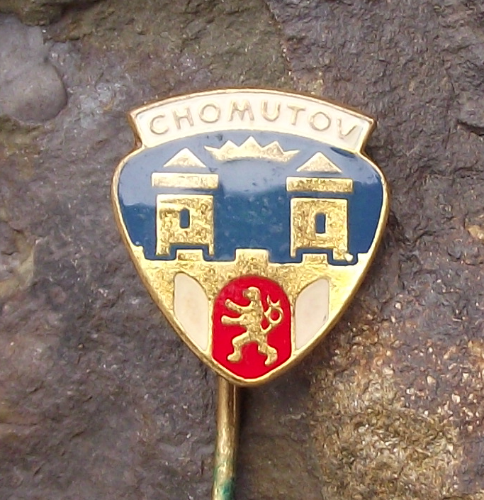 Vintage Chomutov Czechoslovakia Coat of Arms City Heraldic Crest Pin Badge