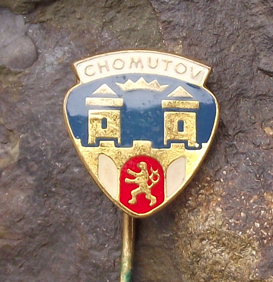 Vintage Chomutov Czechoslovakia Coat of Arms City Heraldic Crest Pin Badge