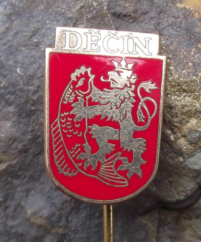 Vintage Děčín Czech Heraldic Crest Official Coat of Arms Pin Badge