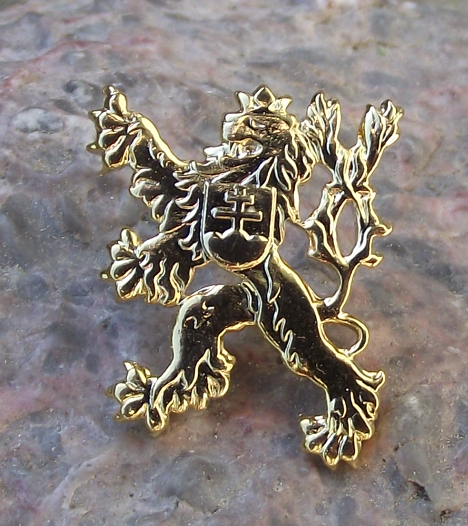 Large Czechoslovakia Rampant Lion National Coat of Arms Gold Colour Pin Badge