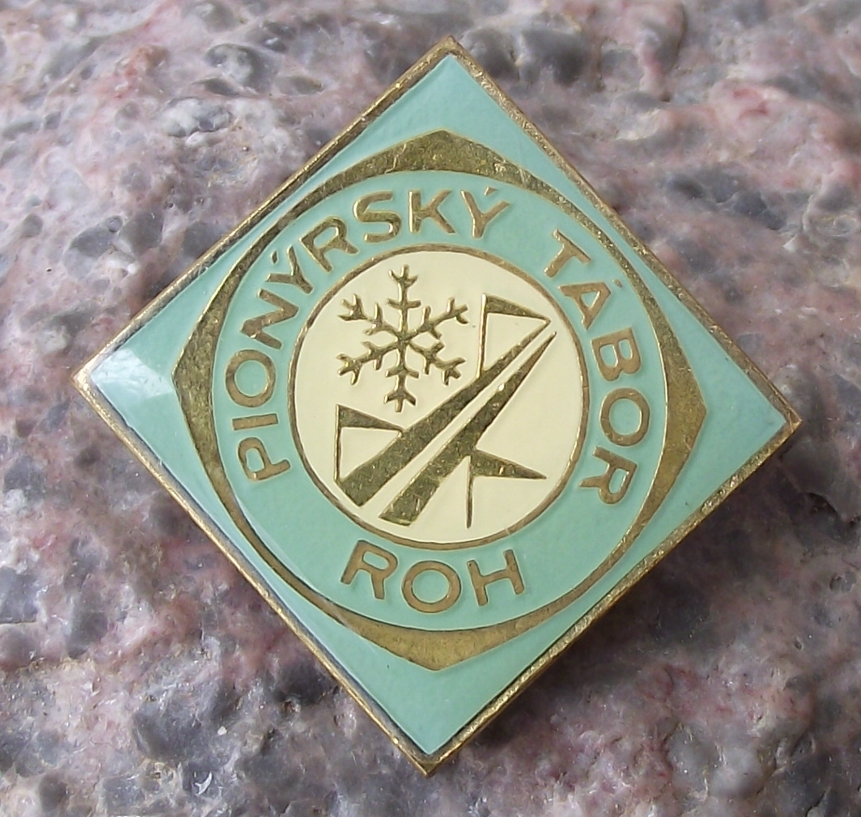 Vintage Czech Pioneer Pionyr Youth Camp Slalom Skiing ROH Pin Badge