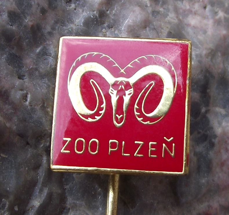 Vintage Plzen Zoo Rare Endangered Mouflon Wild Mountain Sheep Park Pin Badge