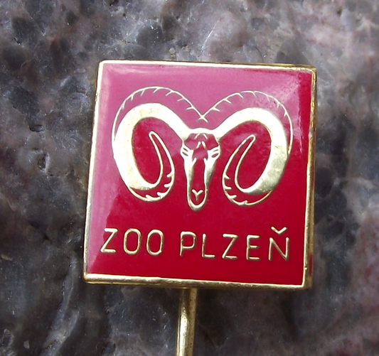 Vintage Plzen Zoo Rare Endangered Mouflon Wild Mountain Sheep Park Pin Badge