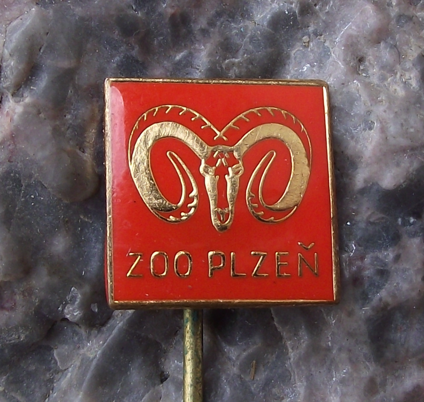 Vintage Plzen Zoo Rare Endangered Mouflon Wild Mountain Sheep Park Pin Badge