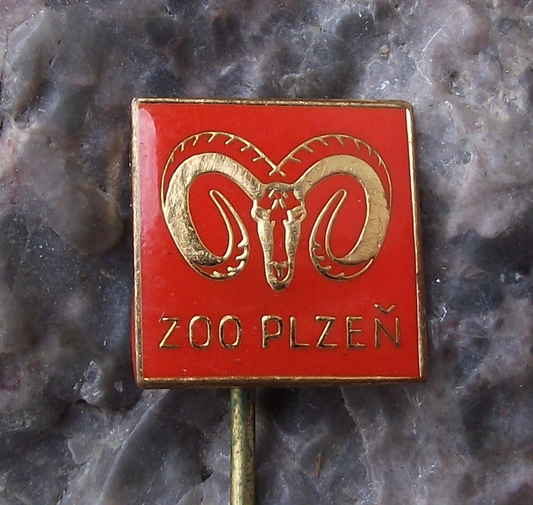 Vintage Plzen Zoo Rare Endangered Mouflon Wild Mountain Sheep Park Pin Badge