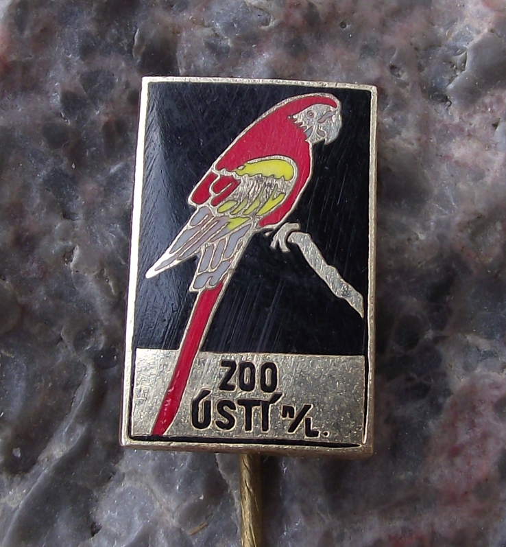 Vintage Usti nad Labem Zoo Blue Green African Macaw Parrot Bird Pin Badge