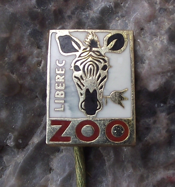 Vintage Liberec Zoo Striped Zebra Head Eating Flower Czech Safari Park Pin Badge
