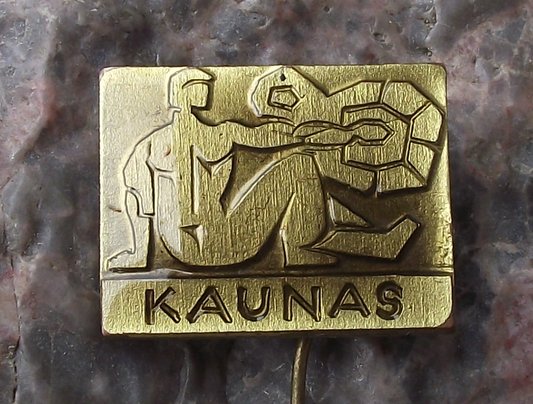 Vintage Kaunas UNESCO City Lithuania Tourist Souvenir Man Pin Badge