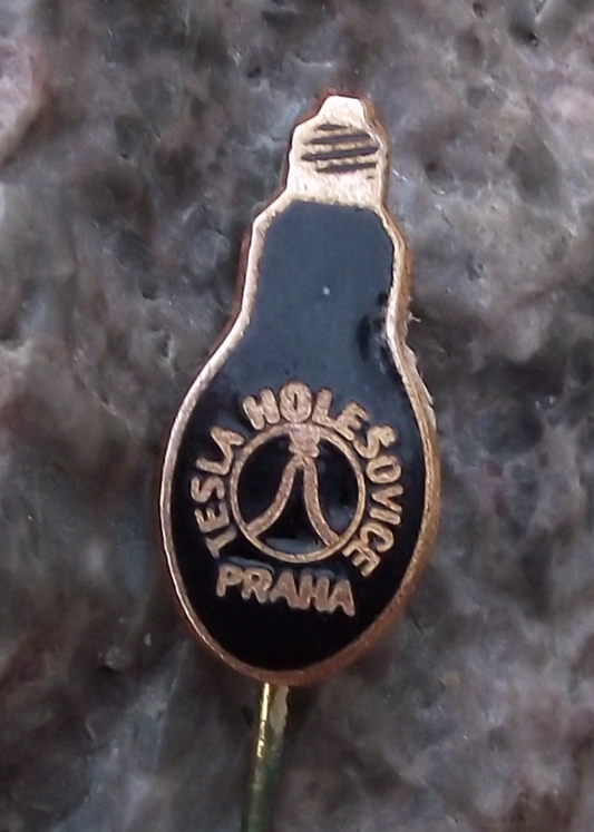 Vintage Tesla Prague Sine Wave Logo Holesovice Shaped Light Bulb Motif Pin Badge