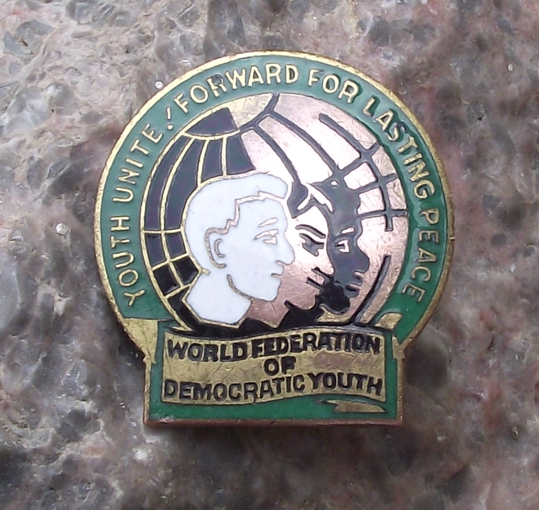 Vintage WFDY World Federation Democratic Youth Official Logo Pin Badge