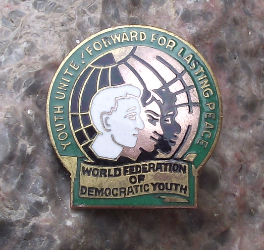 Vintage WFDY World Federation Democratic Youth Official Logo Pin Badge