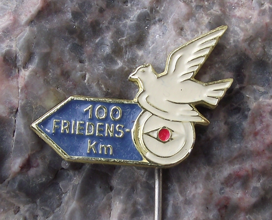 Vintage East Germany 100 km Kilometres Spring Walk Walking Event Dove Pin Badge
