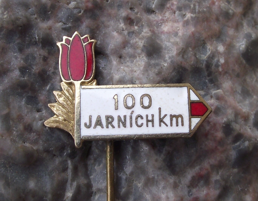 Vintage 100 km Kilometres Spring Walk Walking Event Road Sign Flower Pin Badge