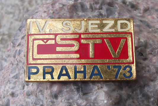 1973 Rare Czechoslovakia Sports Association CSTV IV 4th Conference Prague Pin Badge