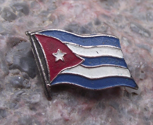 Vintage Cuba National Flag Bandera Nacional de Cuba Cuban Pin Badge