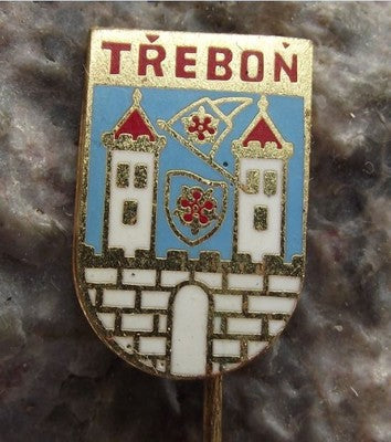 Trebon Czech Bohemian Walled City & Roses Czechoslovak Heraldic Shield Pin Badge - Badgecrazy