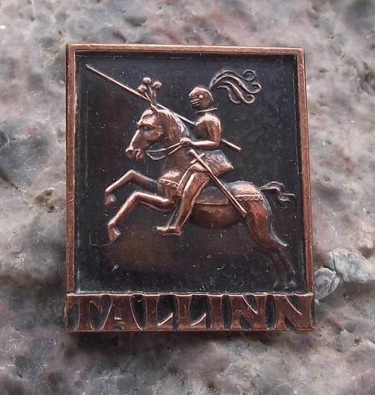 Vintage Tallinn Estonia Horse Rider Knight and Lance Tourist Souvenir Pin Badge